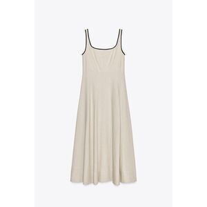 ZARA Contrast Trim Midi Dress Light Beige Size S | NWT | Minimal Chic